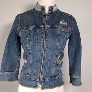 Vintage Jean jacket  SCHWARTZ crystal collar and patches made by Allen B